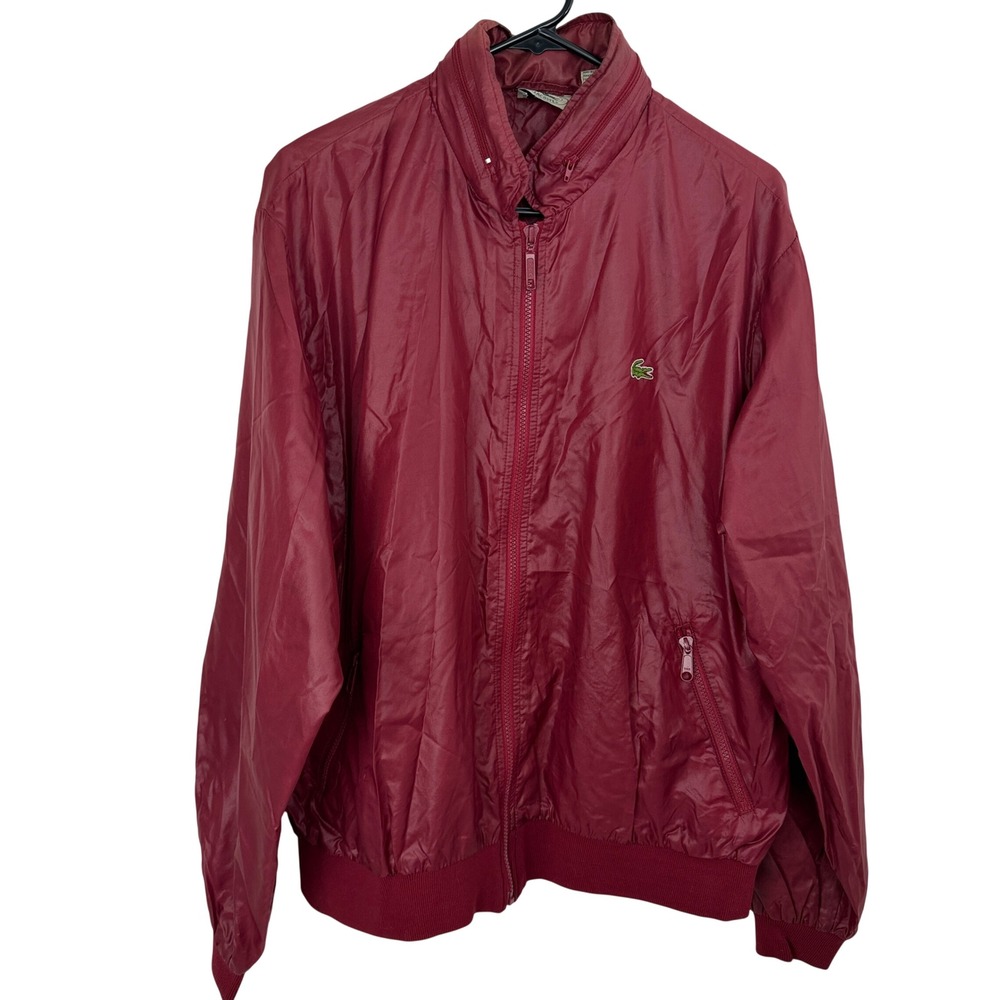 Lacoste Jacket Mens 52 Maroon Burgundy Windbreaker Full Zip Bomber Hooded Prep *